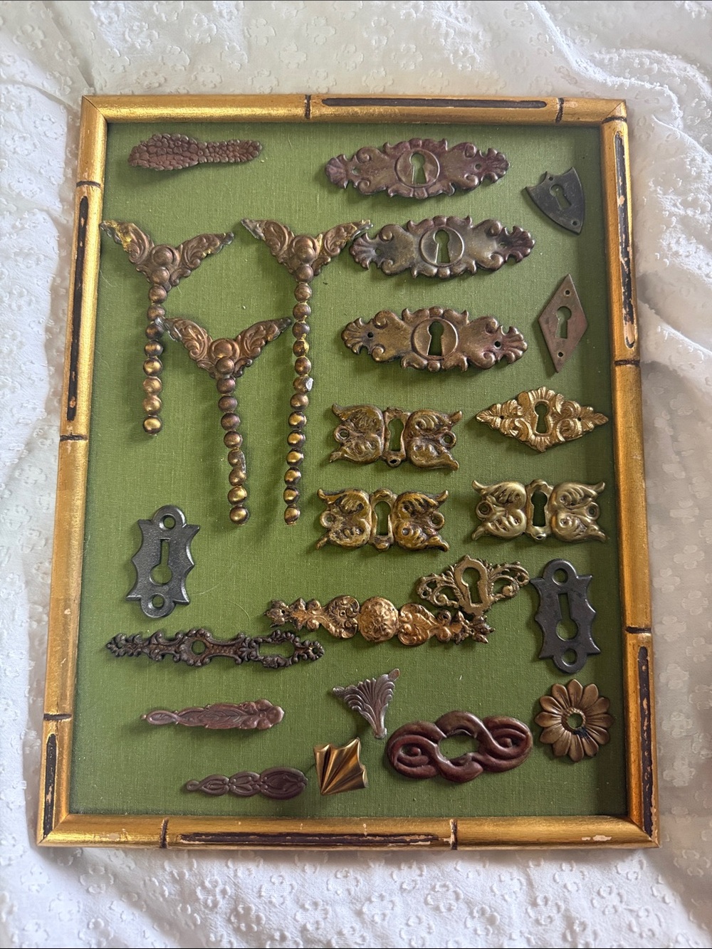 Lot of Vintage Decorative Keyhole Escutcheons and metal decor pieces